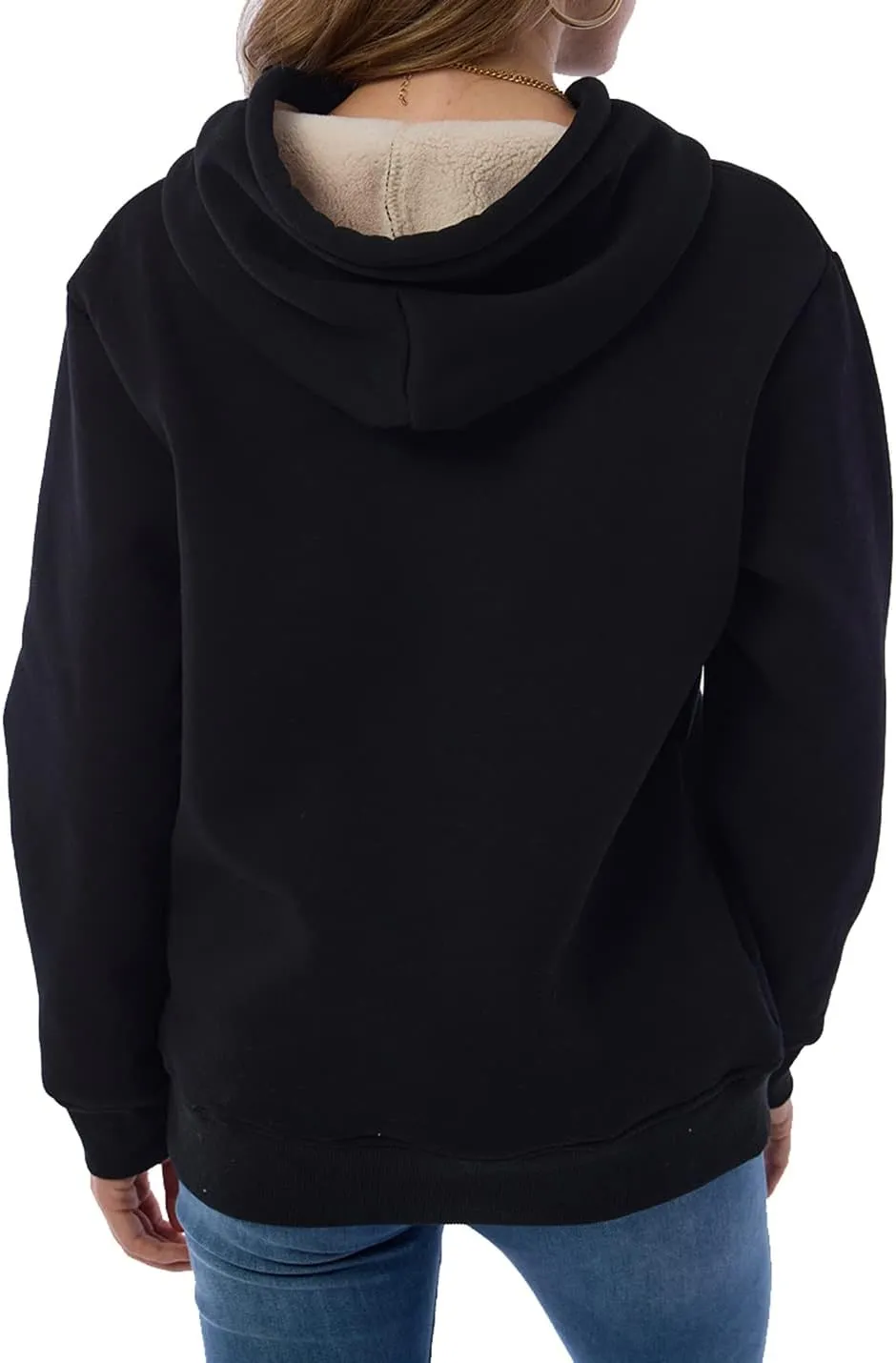 Gnveub Women's Casual Winter Warm Fleece Sherpa Lined Hooded Sweatshirt Thick Pullover Plus with Pockets