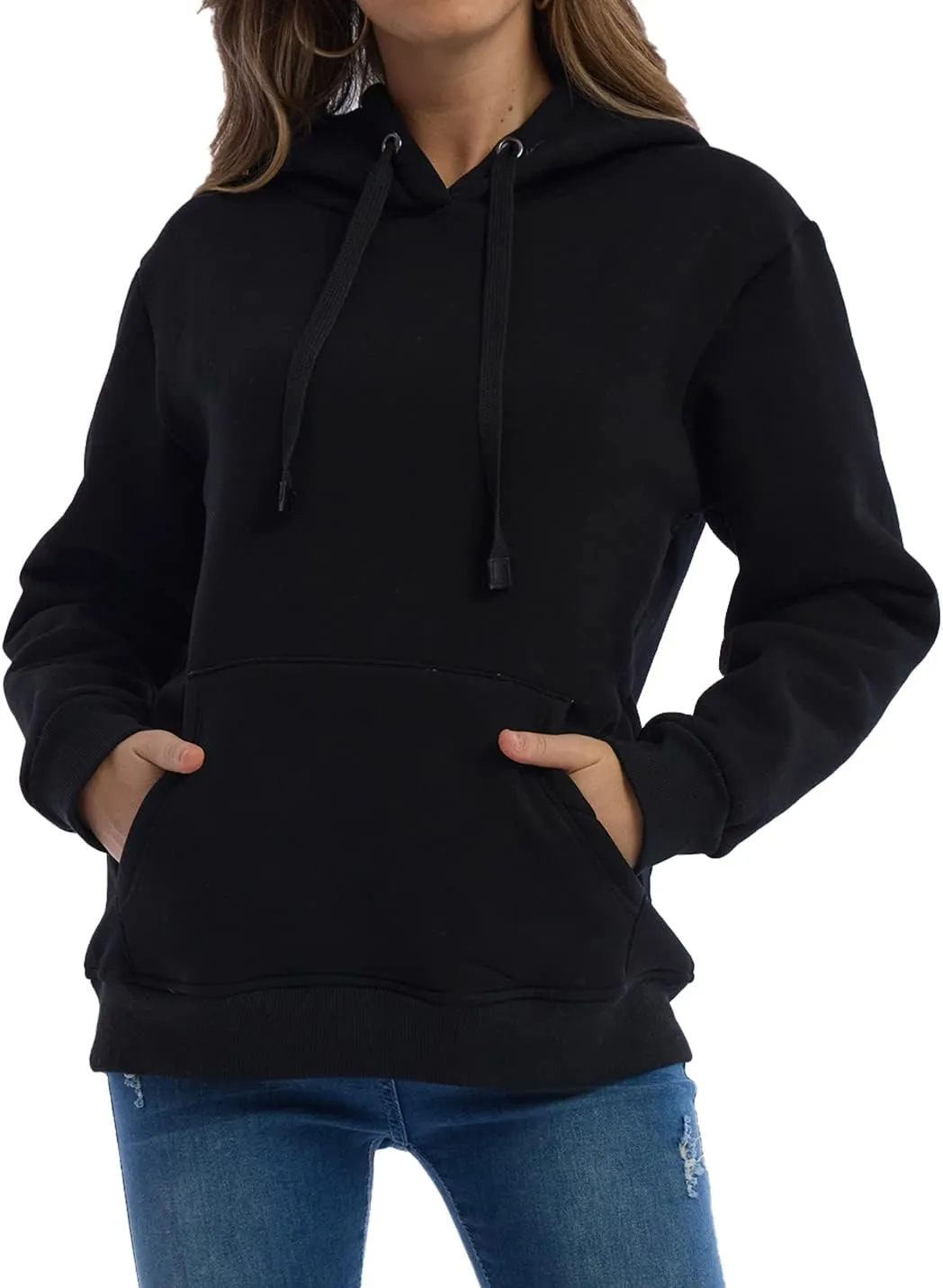 Gnveub Women's Casual Winter Warm Fleece Sherpa Lined Hooded Sweatshirt Thick Pullover Plus with Pockets