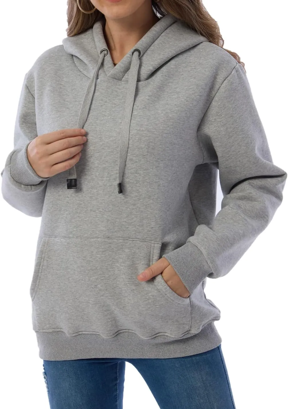 Gnveub Women's Casual Winter Warm Fleece Sherpa Lined Hooded Sweatshirt Thick Pullover Plus with Pockets