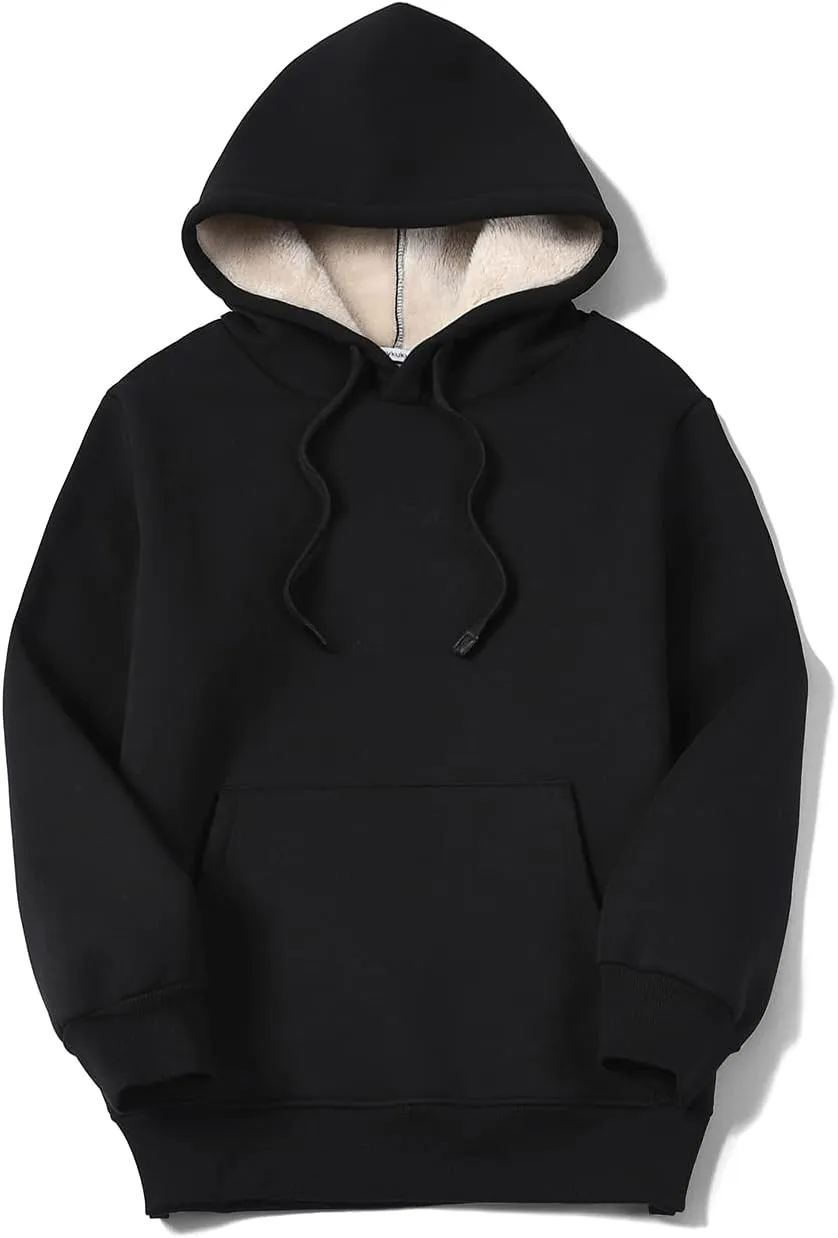 Gnveub Women's Casual Winter Warm Fleece Sherpa Lined Hooded Sweatshirt Thick Pullover Plus with Pockets
