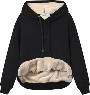Gnveub Women's Casual Winter Warm Fleece Sherpa Lined Hooded Sweatshirt Thick Pullover Plus with Pockets