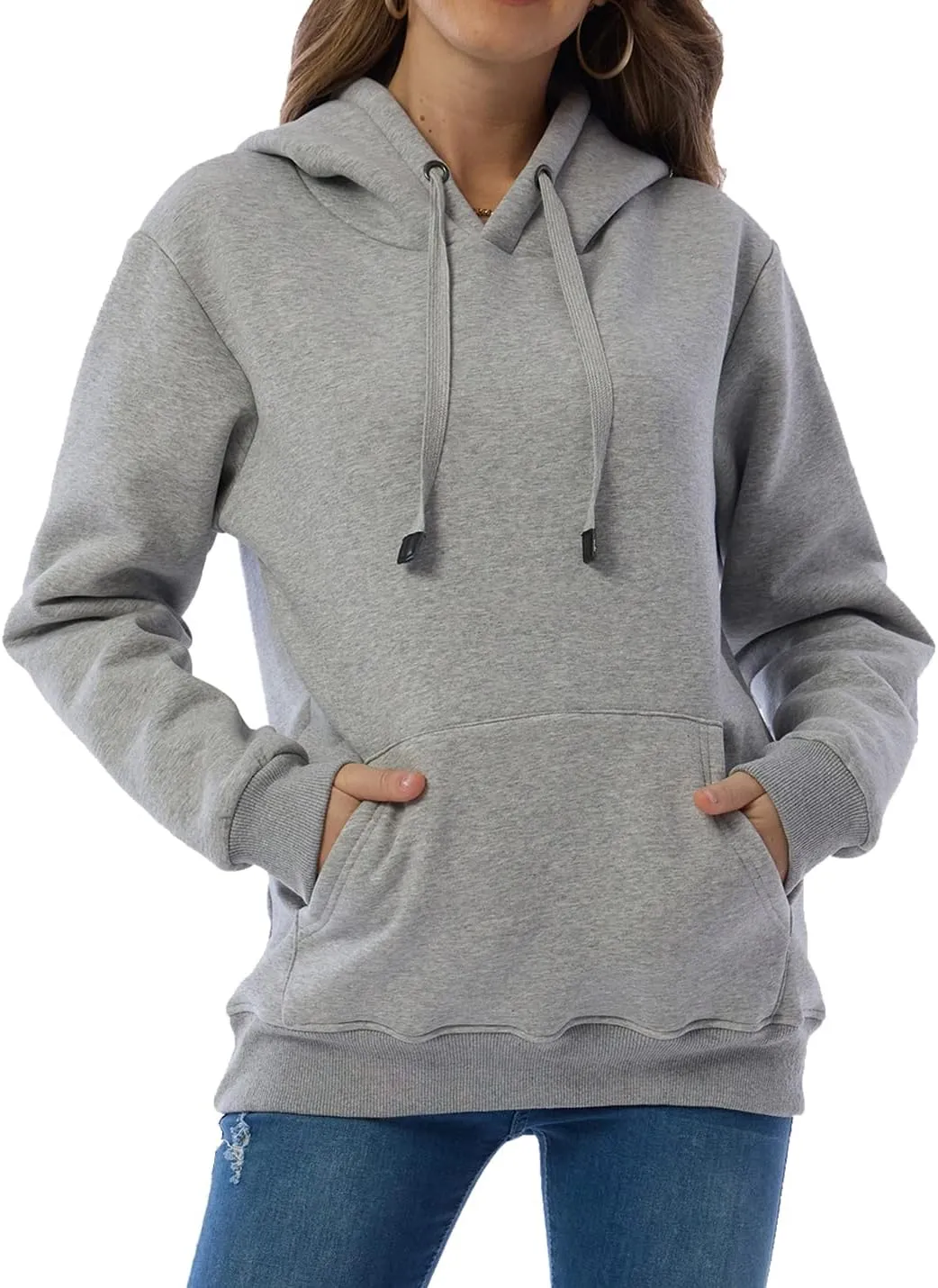 Gnveub Women's Casual Winter Warm Fleece Sherpa Lined Hooded Sweatshirt Thick Pullover Plus with Pockets