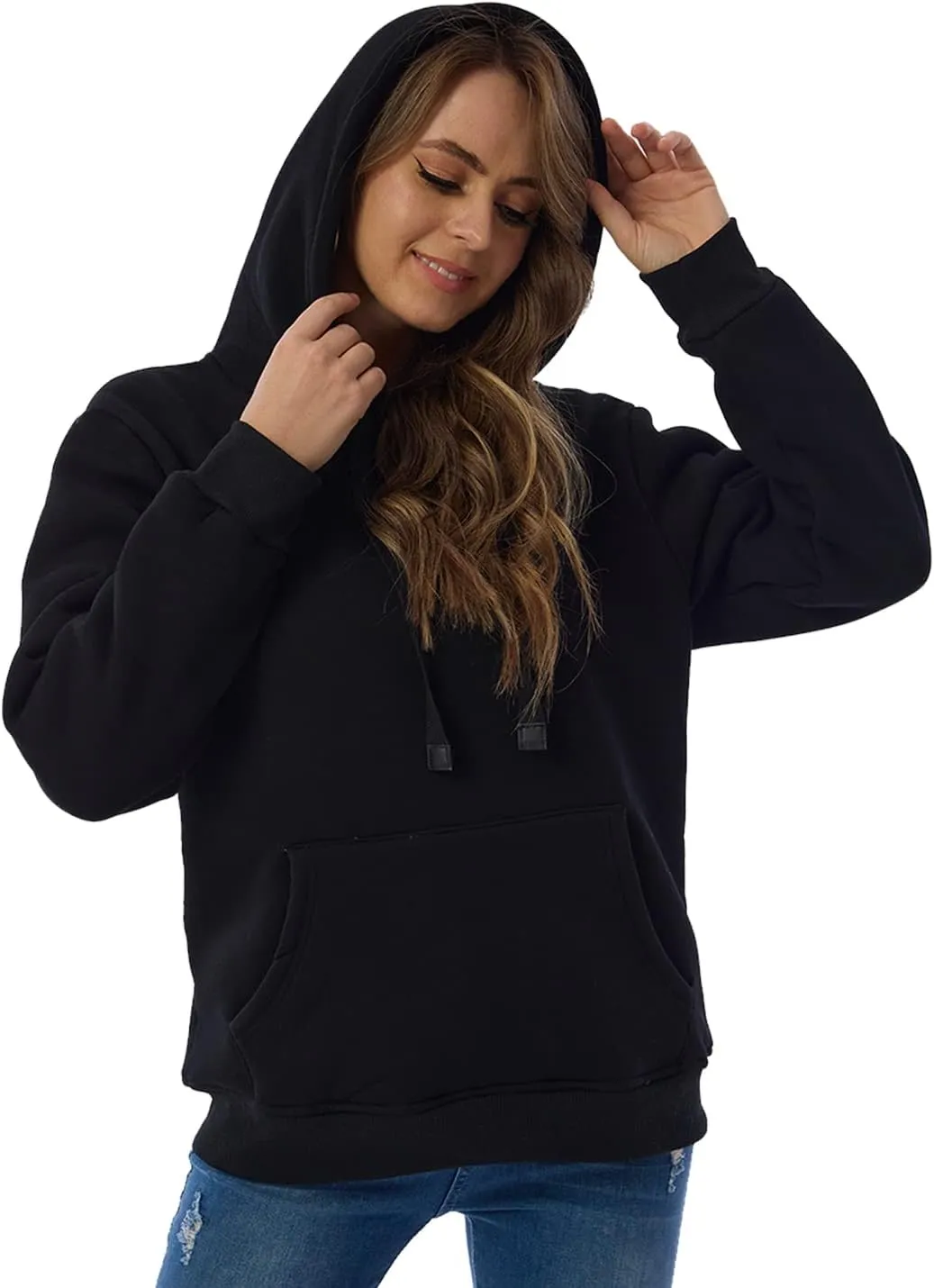 Gnveub Women's Casual Winter Warm Fleece Sherpa Lined Hooded Sweatshirt Thick Pullover Plus with Pockets