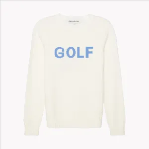 Golf Classic Crewneck Sweater - Ivory with Cornflower Blue
