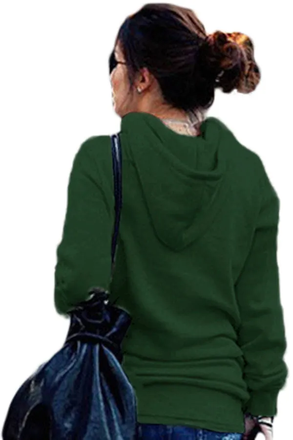 Green Button Zip Detail Warm Pocket Hoodie