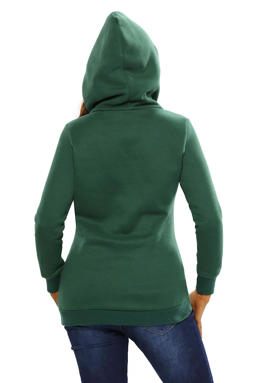 Green Button Zip Detail Warm Pocket Hoodie