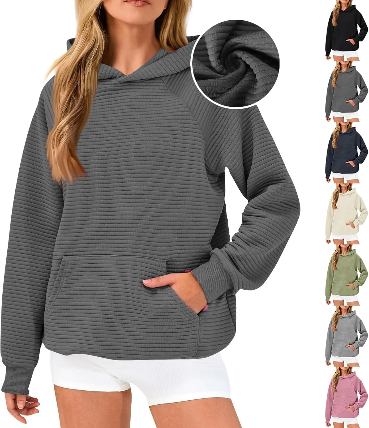 Hoodies for Women Loose Fleece Raglan Long Sleeve Hooded Sweatshirts Casual Comfy Jacquard Pullover with Pockets