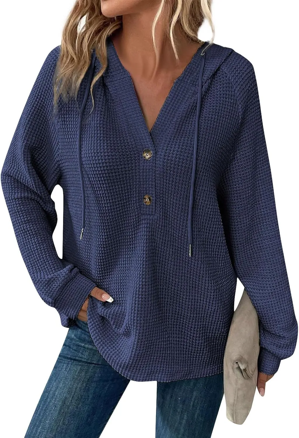 Hoodies For Women, Trendy V Neck Drawstring Long Sleeve Sweatshirts With Hood Comfy Streetwear Fall Pullover Tops