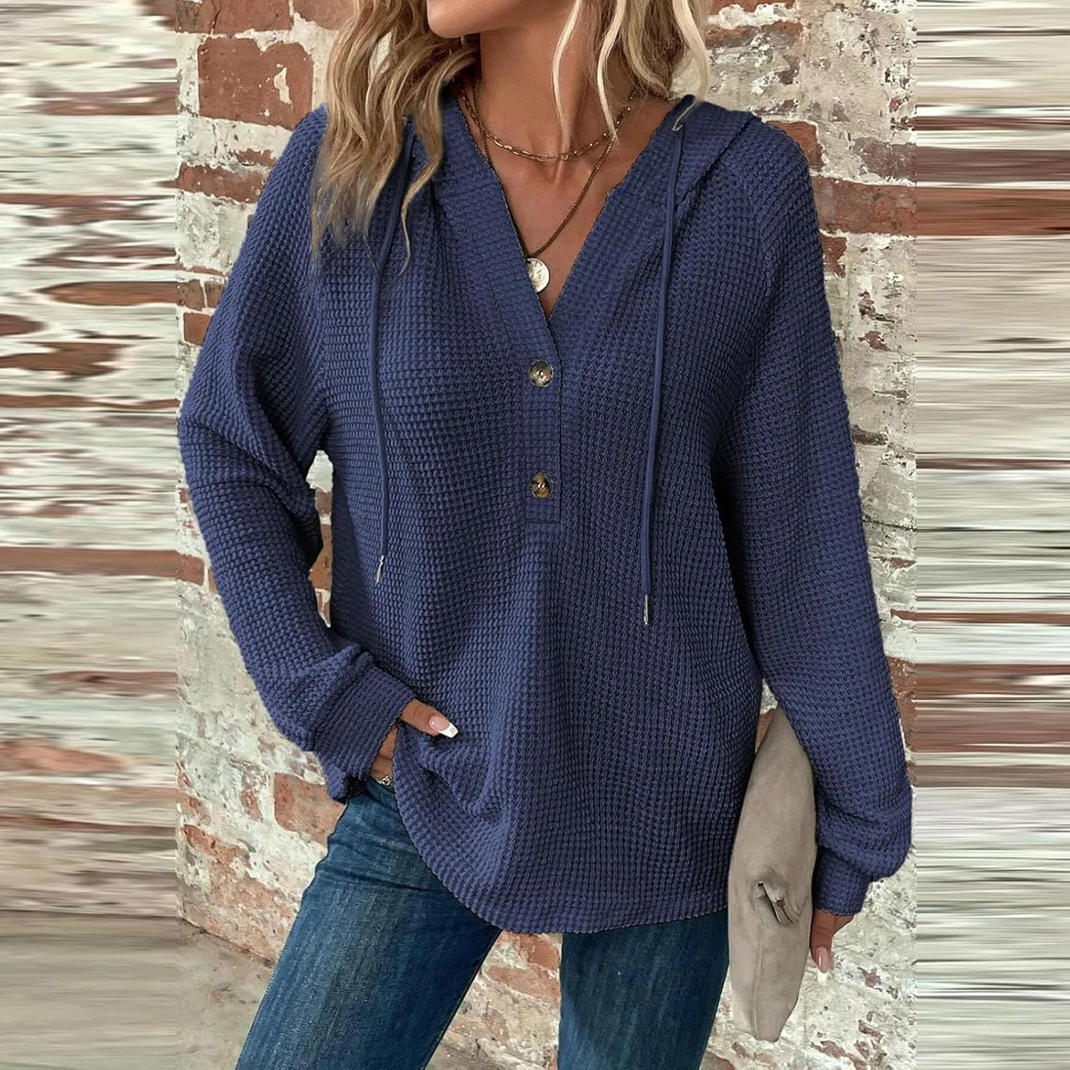 Hoodies For Women, Trendy V Neck Drawstring Long Sleeve Sweatshirts With Hood Comfy Streetwear Fall Pullover Tops