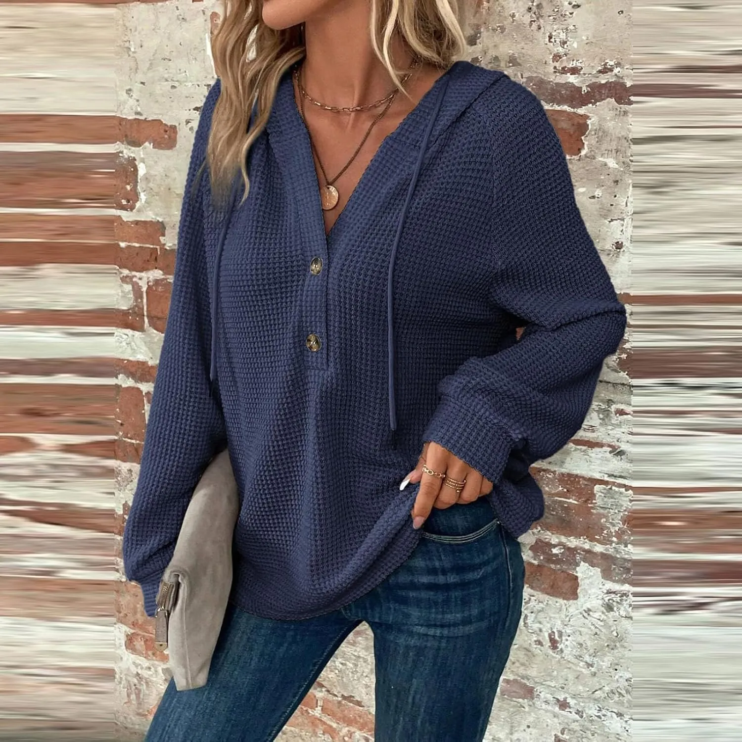 Hoodies For Women, Trendy V Neck Drawstring Long Sleeve Sweatshirts With Hood Comfy Streetwear Fall Pullover Tops