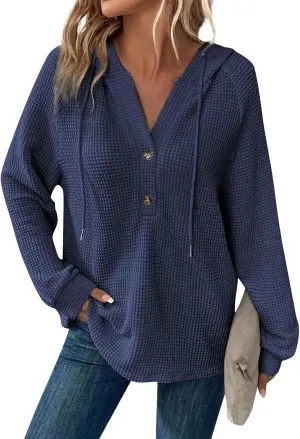 Hoodies For Women, Trendy V Neck Drawstring Long Sleeve Sweatshirts With Hood Comfy Streetwear Fall Pullover Tops