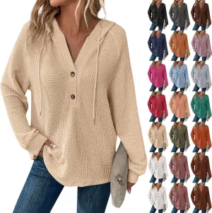 Hoodies For Women, Trendy V Neck Drawstring Long Sleeve Sweatshirts With Hood Comfy Streetwear Fall Pullover Tops