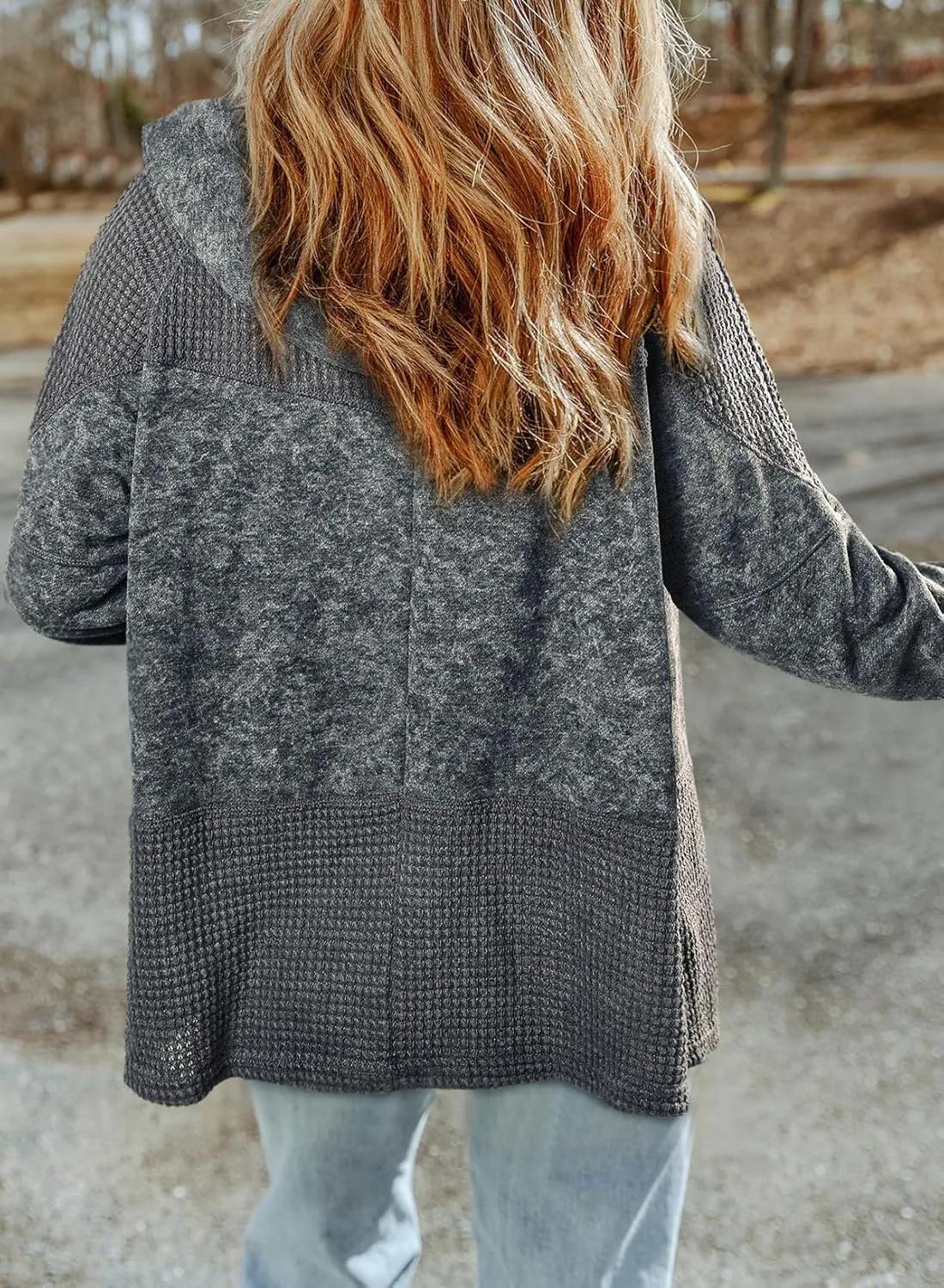 Jacket Women Waffle Knit Hoodies Zip Up Oversized Hoodie Shackets Drawstring Fall Casual Trendy Clothing Jackets