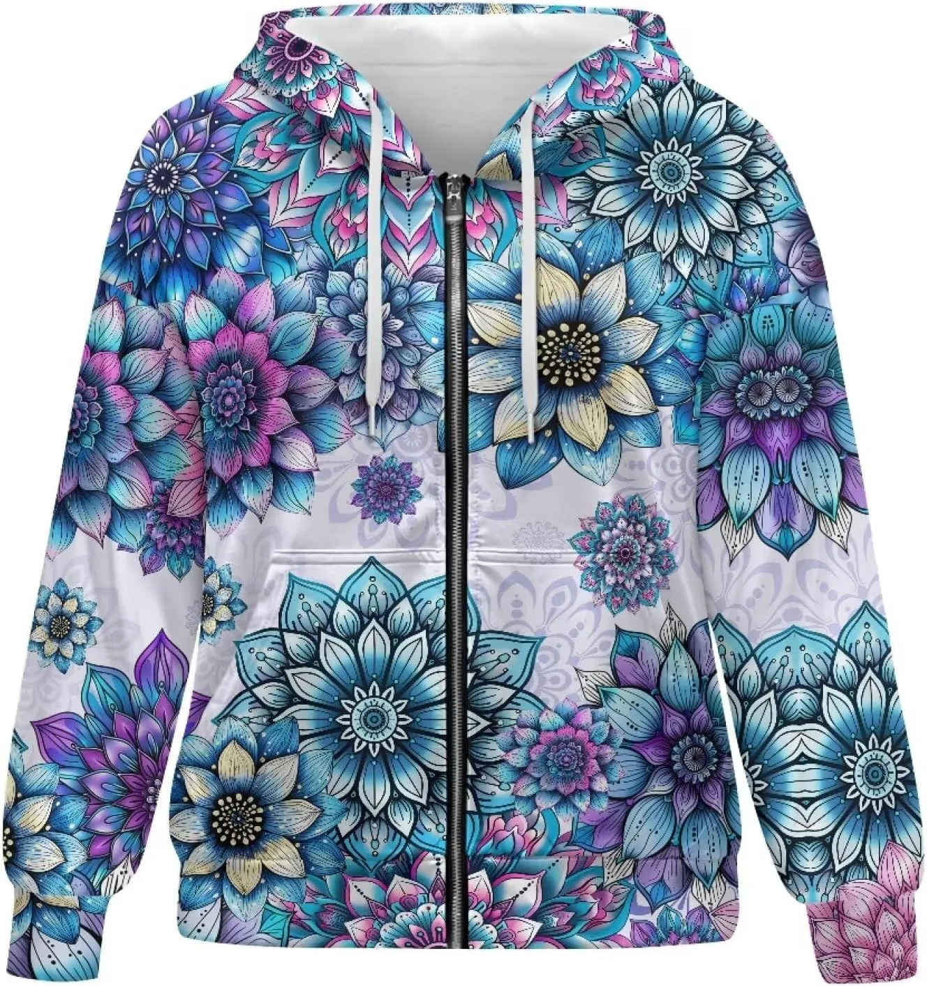 JEOCODY Zip Up Hoodie Women Oversized Hoodie Casual Long Sleeve Graphic Jackets with Pockets Zipper Drawstring