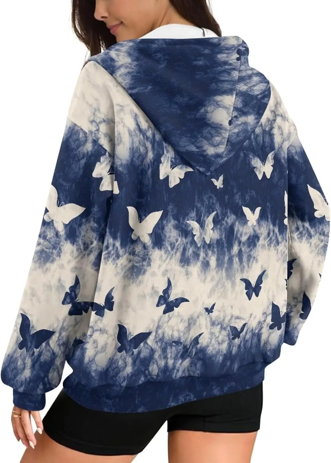 JEOCODY Zip Up Hoodie Women Oversized Hoodie Casual Long Sleeve Graphic Jackets with Pockets Zipper Drawstring