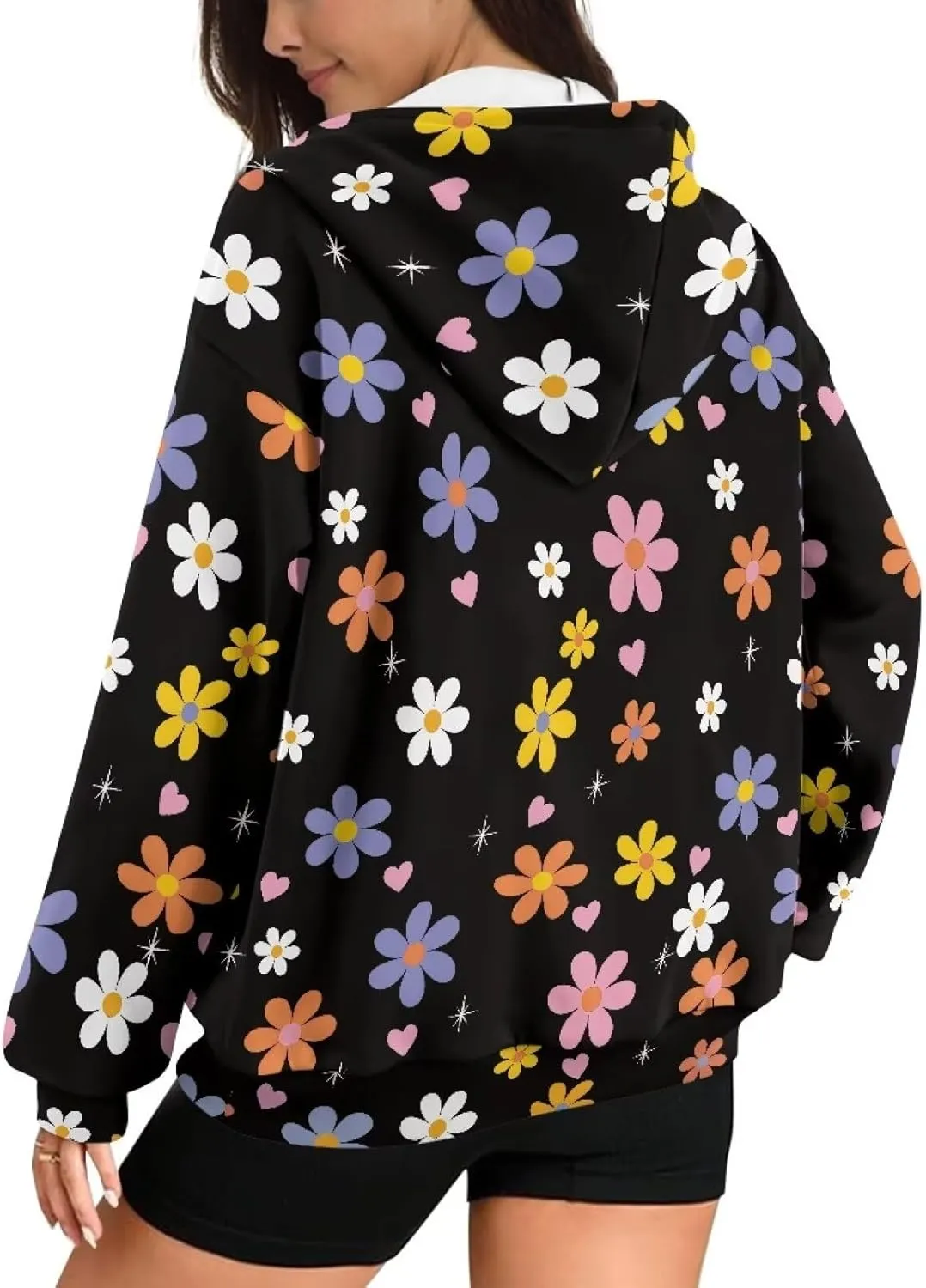 JEOCODY Zip Up Hoodie Women Oversized Hoodie Casual Long Sleeve Graphic Jackets with Pockets Zipper Drawstring