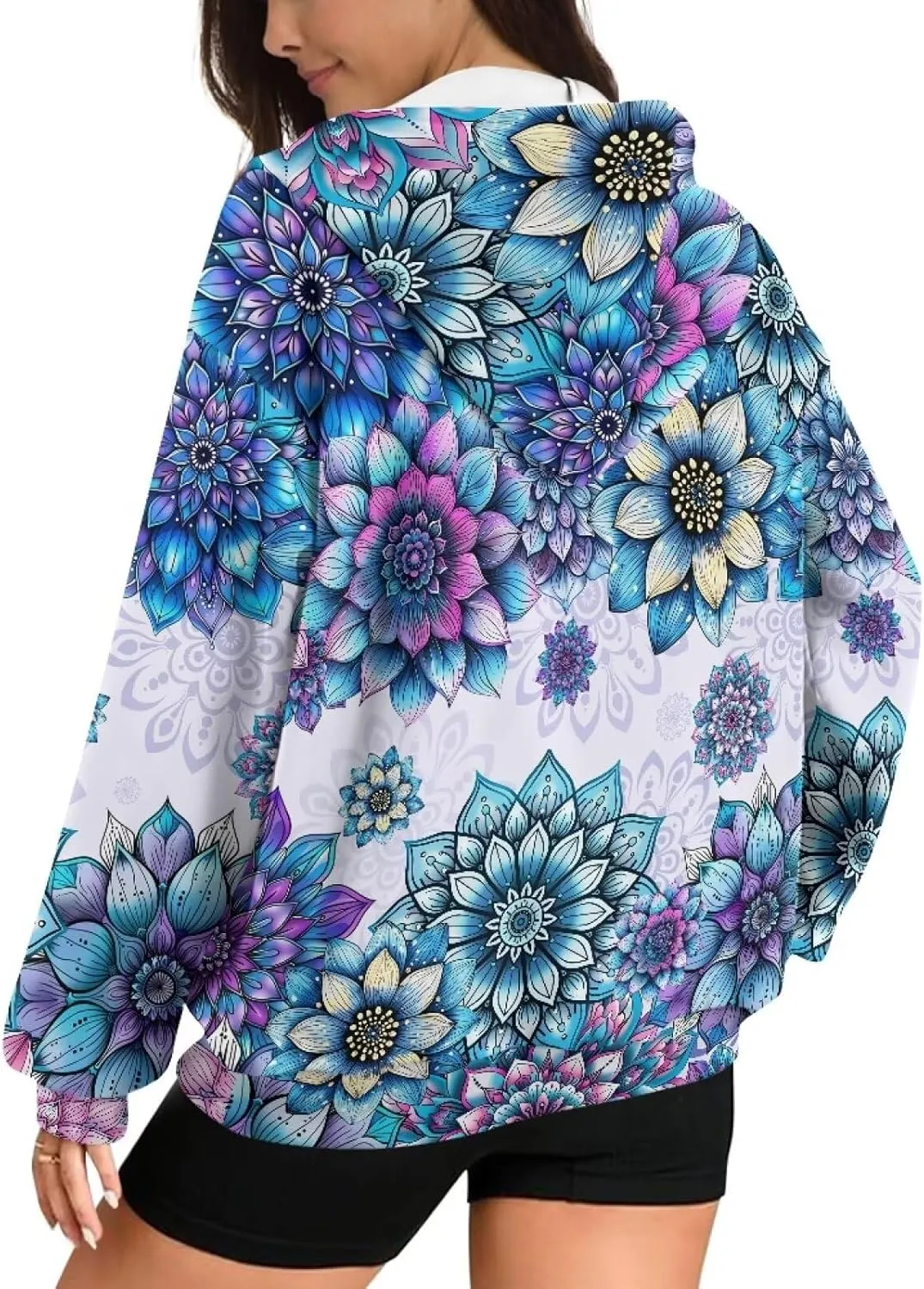 JEOCODY Zip Up Hoodie Women Oversized Hoodie Casual Long Sleeve Graphic Jackets with Pockets Zipper Drawstring