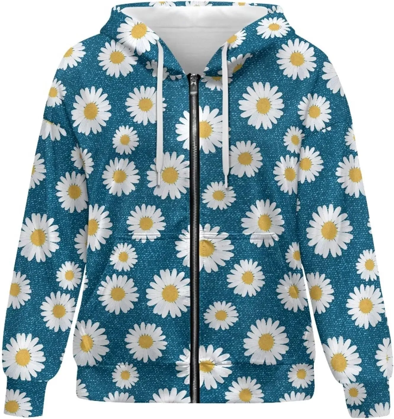 JEOCODY Zip Up Hoodie Women Oversized Hoodie Casual Long Sleeve Graphic Jackets with Pockets Zipper Drawstring