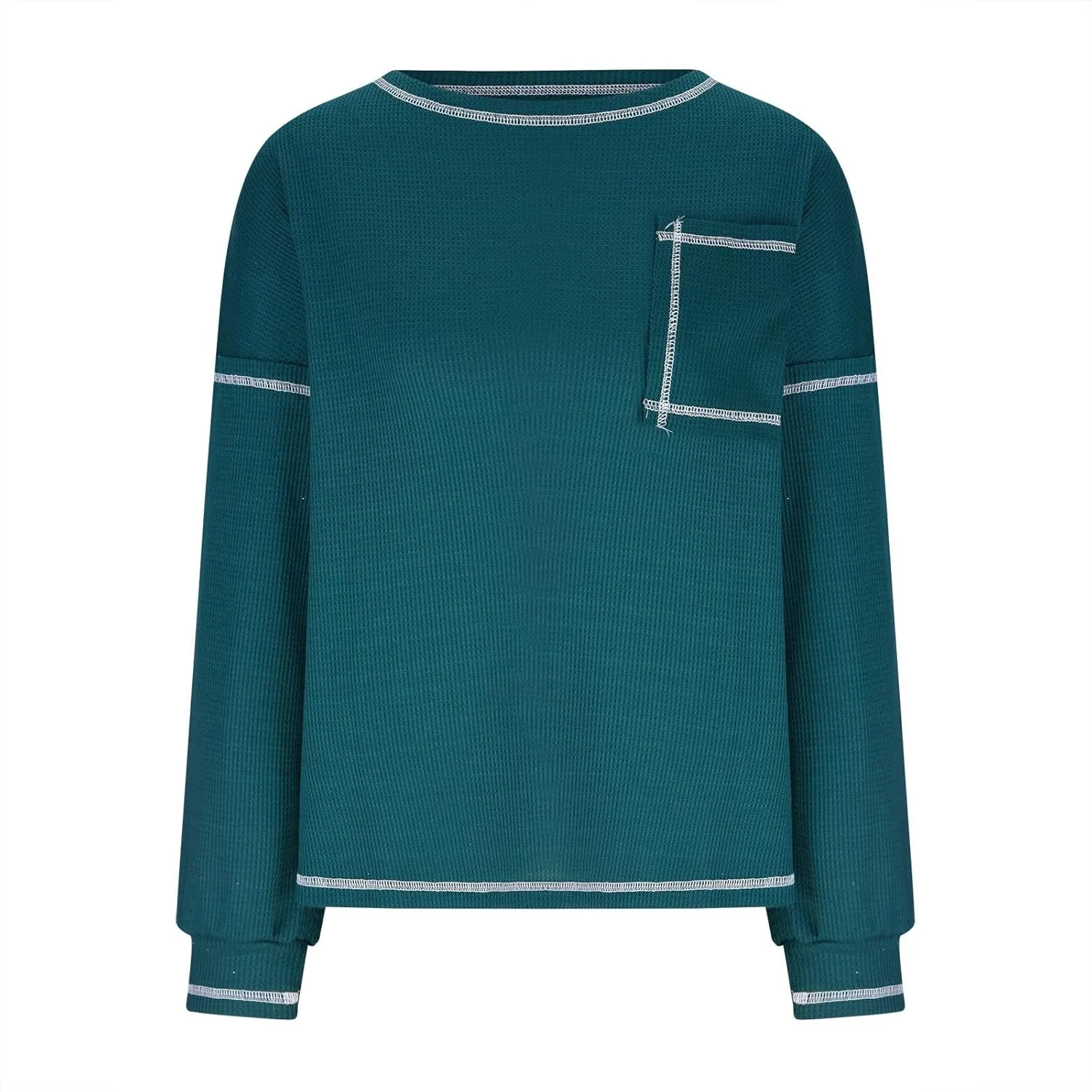 jovati 2024 Fall Fashion Versatile Clothes Womens Casual Crewneck Long Sleeve Shirt Loose Comfy Work Blouse With Pockets