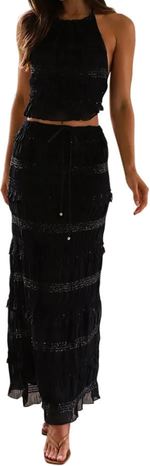 Juakoso Women Y2K 2 Piece Long Skirt Sets Low Cut Sleeveless Tops Flowy Ruffle Maxi Skirt Going Out Outfits Beachwear