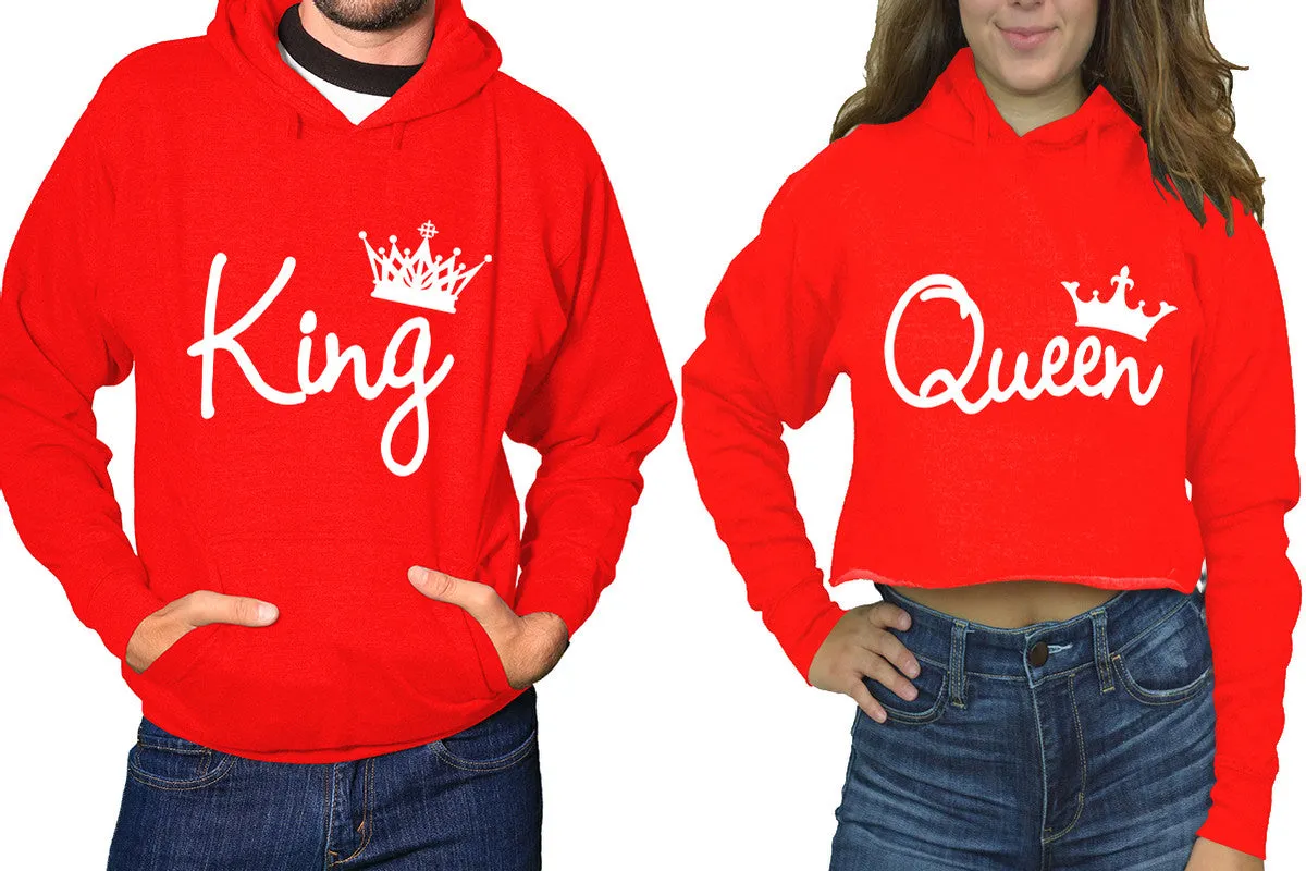 King & Queen Matching Pullover Hoodie for Men, Crop Top Hoodie for Women – Sold Separately