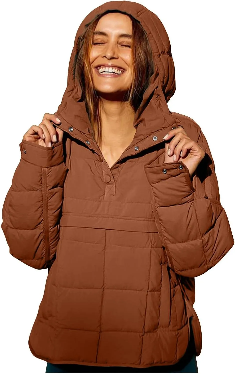 Kubbon Womens Oversized Hooded Puffer Jacket Quilted Lightweight Soft Comfy Padded Hoodies Coat Long Sleeve Warm Winter Coat
