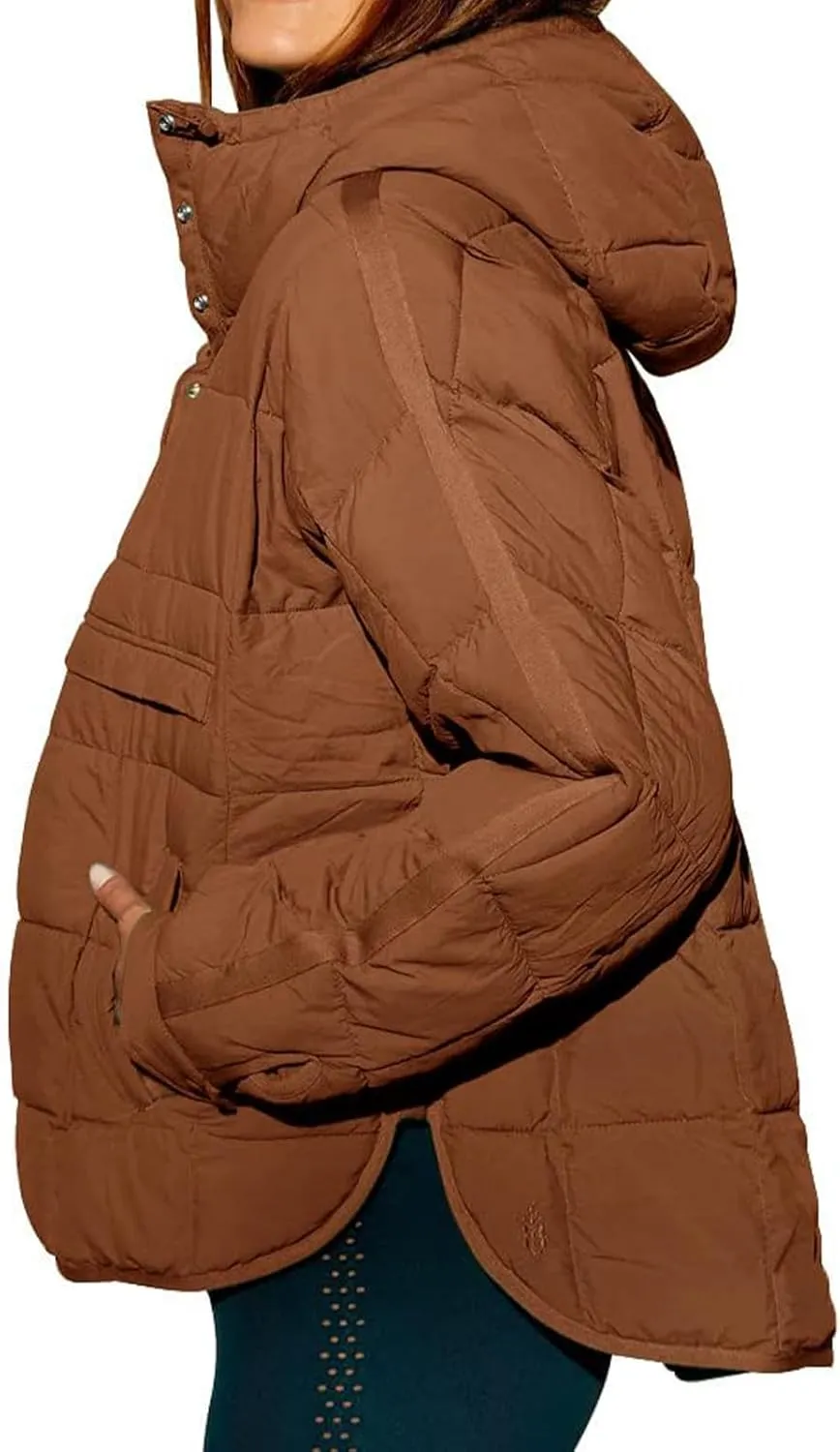 Kubbon Womens Oversized Hooded Puffer Jacket Quilted Lightweight Soft Comfy Padded Hoodies Coat Long Sleeve Warm Winter Coat