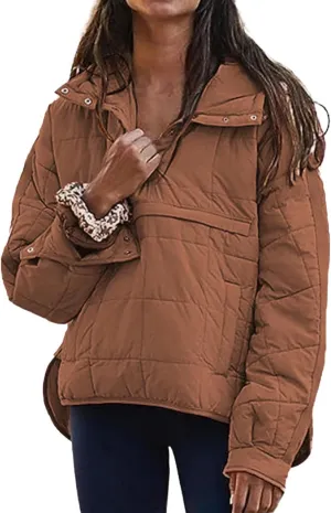 Kubbon Womens Oversized Hooded Puffer Jacket Quilted Lightweight Soft Comfy Padded Hoodies Coat Long Sleeve Warm Winter Coat