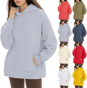 KUIOLYPOER Hoodies for Womens Sweatshirt Fall Fashion 2024 Long Sleeve Solid Color Top Sweatshirts with Pocket