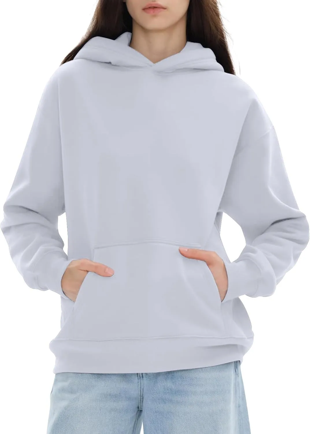 KUIOLYPOER Hoodies for Womens Sweatshirt Fall Fashion 2024 Long Sleeve Solid Color Top Sweatshirts with Pocket