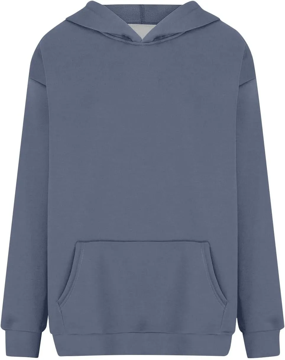 KUIOLYPOER Hoodies for Womens Sweatshirt Fall Fashion 2024 Long Sleeve Solid Color Top Sweatshirts with Pocket