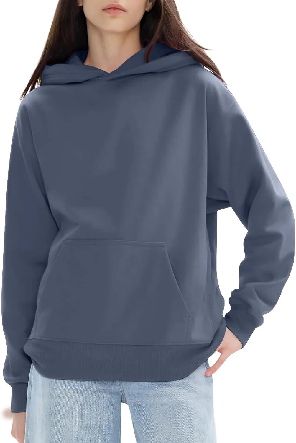 KUIOLYPOER Hoodies for Womens Sweatshirt Fall Fashion 2024 Long Sleeve Solid Color Top Sweatshirts with Pocket