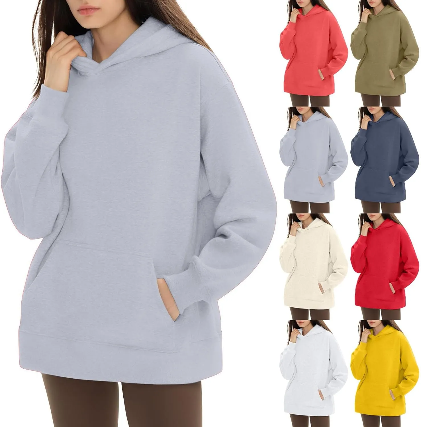 KUIOLYPOER Hoodies for Womens Sweatshirt Fall Fashion 2024 Long Sleeve Solid Color Top Sweatshirts with Pocket