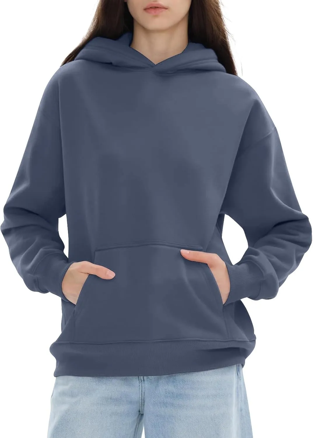 KUIOLYPOER Hoodies for Womens Sweatshirt Fall Fashion 2024 Long Sleeve Solid Color Top Sweatshirts with Pocket