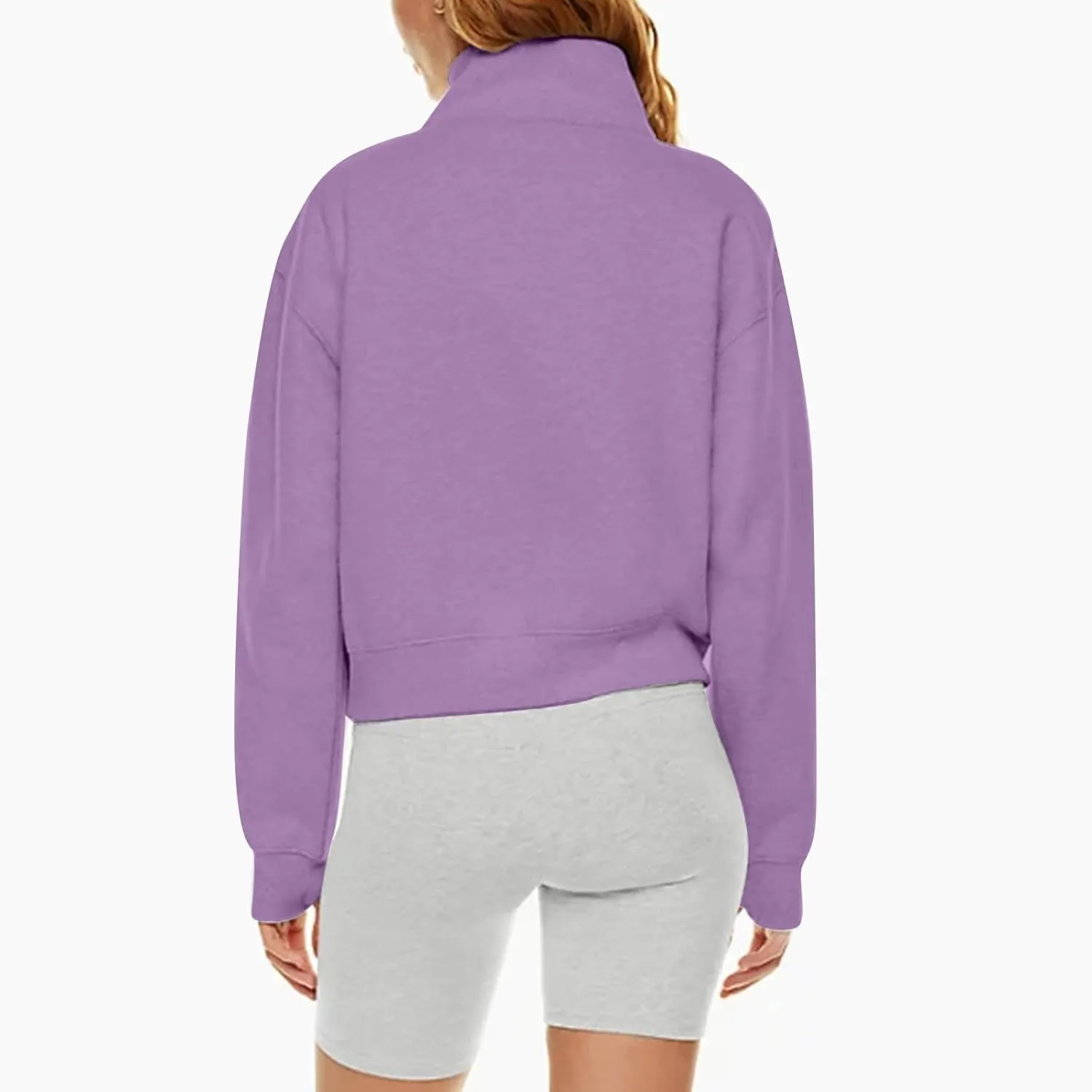 Ladies Stand Collar Hoodie Trendy Plus Fleece Sweatshirt 2024 Solid Color Loose Long Sleeve Comfy Slim Half Zip Pullover
