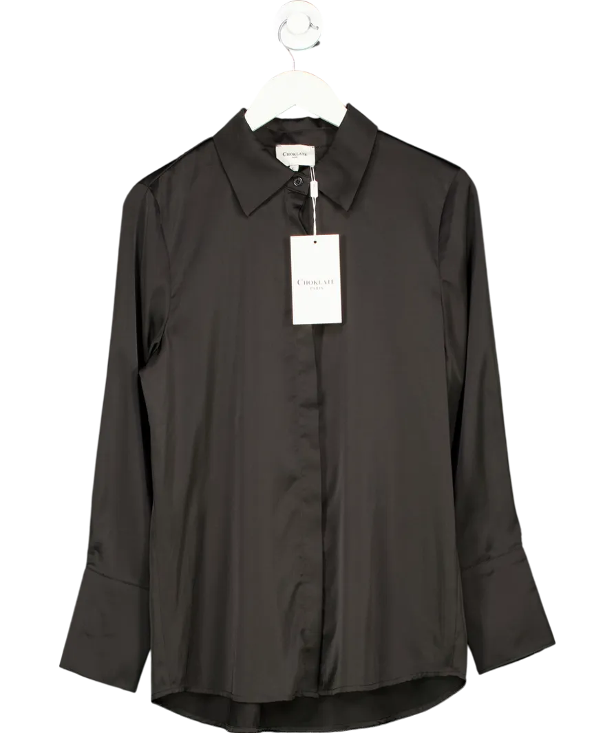 LAW & CO Choklate Camille Satin Shirt Black UK L