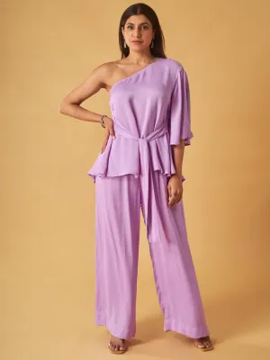 Lilac Crepe Satin One-Shoulder Co-Ord Set