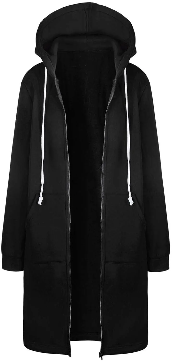 Long Full Zip Hoodies Women Oversized Warm Sweatshirts Y2K Fleece Jacket Fashion Long Sleeve Clothes Pockets