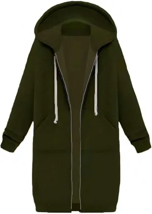 Long Full Zip Hoodies Women Oversized Warm Sweatshirts Y2K Fleece Jacket Fashion Long Sleeve Clothes Pockets