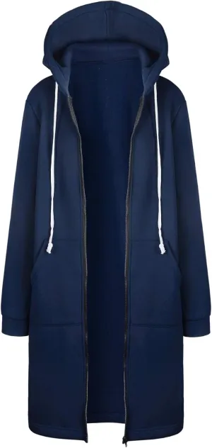 Long Full Zip Hoodies Women Oversized Warm Sweatshirts Y2K Fleece Jacket Fashion Long Sleeve Clothes Pockets