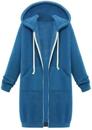Long Full Zip Hoodies Women Oversized Warm Sweatshirts Y2K Fleece Jacket Fashion Long Sleeve Clothes Pockets