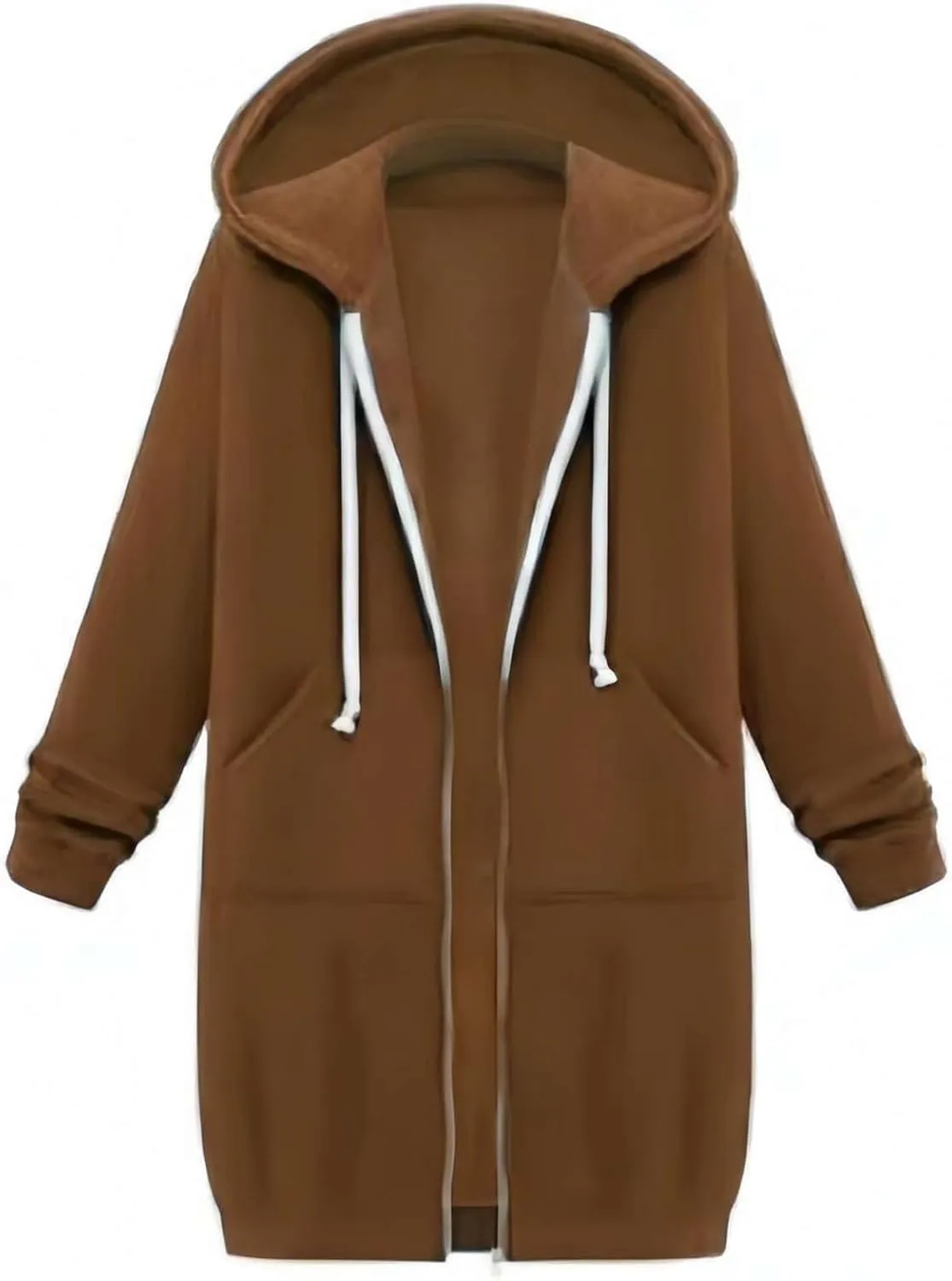 Long Full Zip Hoodies Women Oversized Warm Sweatshirts Y2K Fleece Jacket Fashion Long Sleeve Clothes Pockets