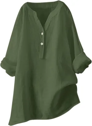 Loose Size Solid Shirt for Women Casual Long Sleeve Blouse Button Open Front Outwear Comfy Tops Work Office Tops