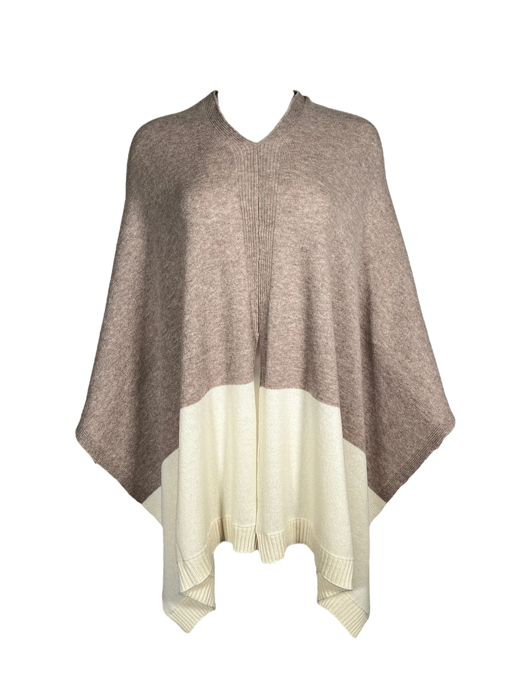 LUIV FIRENZE CASHMERE 2 TONE PONCHO - OATMEAL/IVORY
