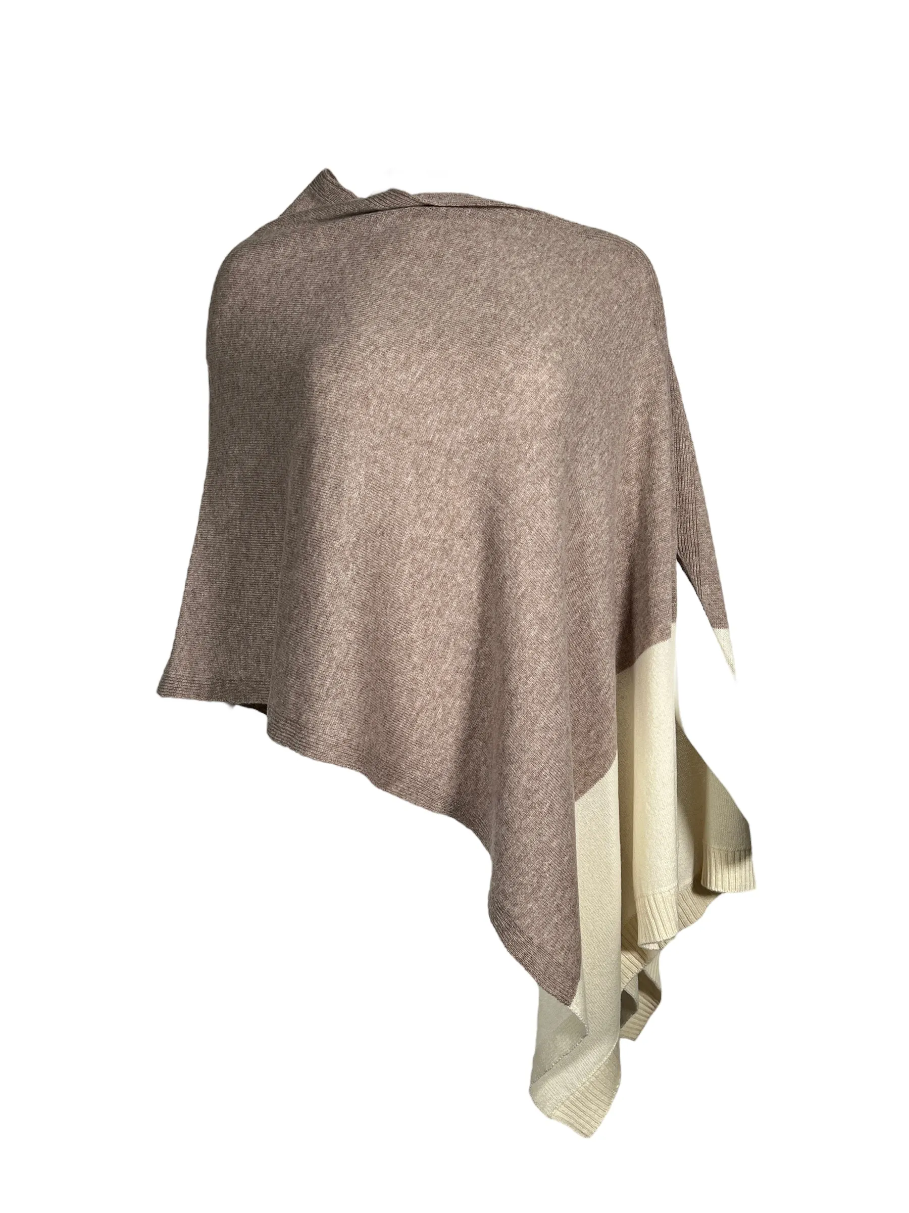 LUIV FIRENZE CASHMERE 2 TONE PONCHO - OATMEAL/IVORY