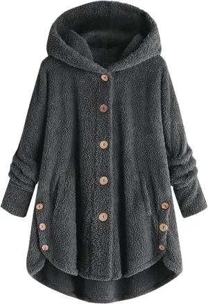 maisdgop Womens Fuzzy Fleece Sherpa Hoodies Oversized Teddy Bear Coat Button down Sweatshirt with Pockets Soft Fall Jackets