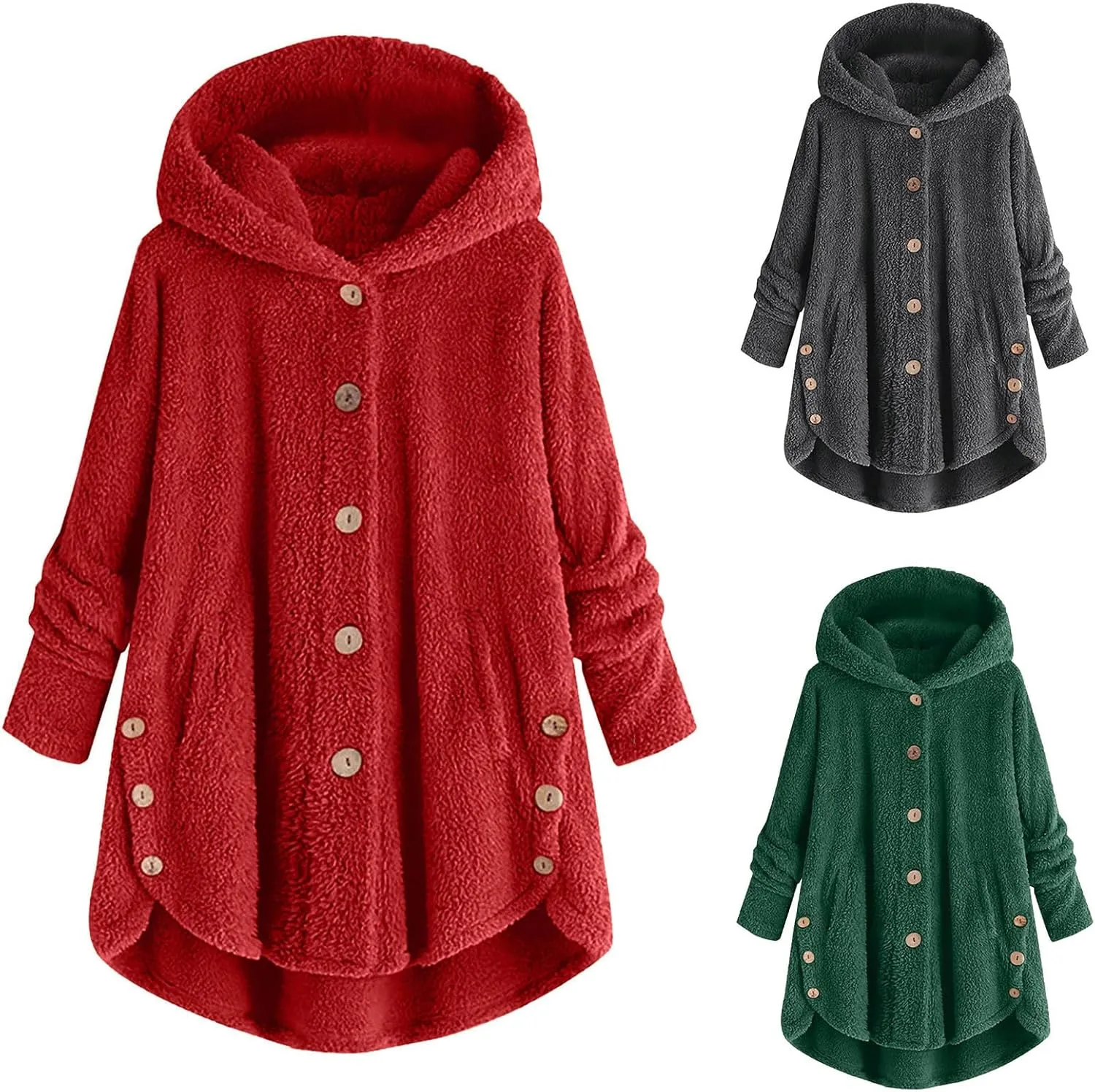 maisdgop Womens Fuzzy Fleece Sherpa Hoodies Oversized Teddy Bear Coat Button down Sweatshirt with Pockets Soft Fall Jackets