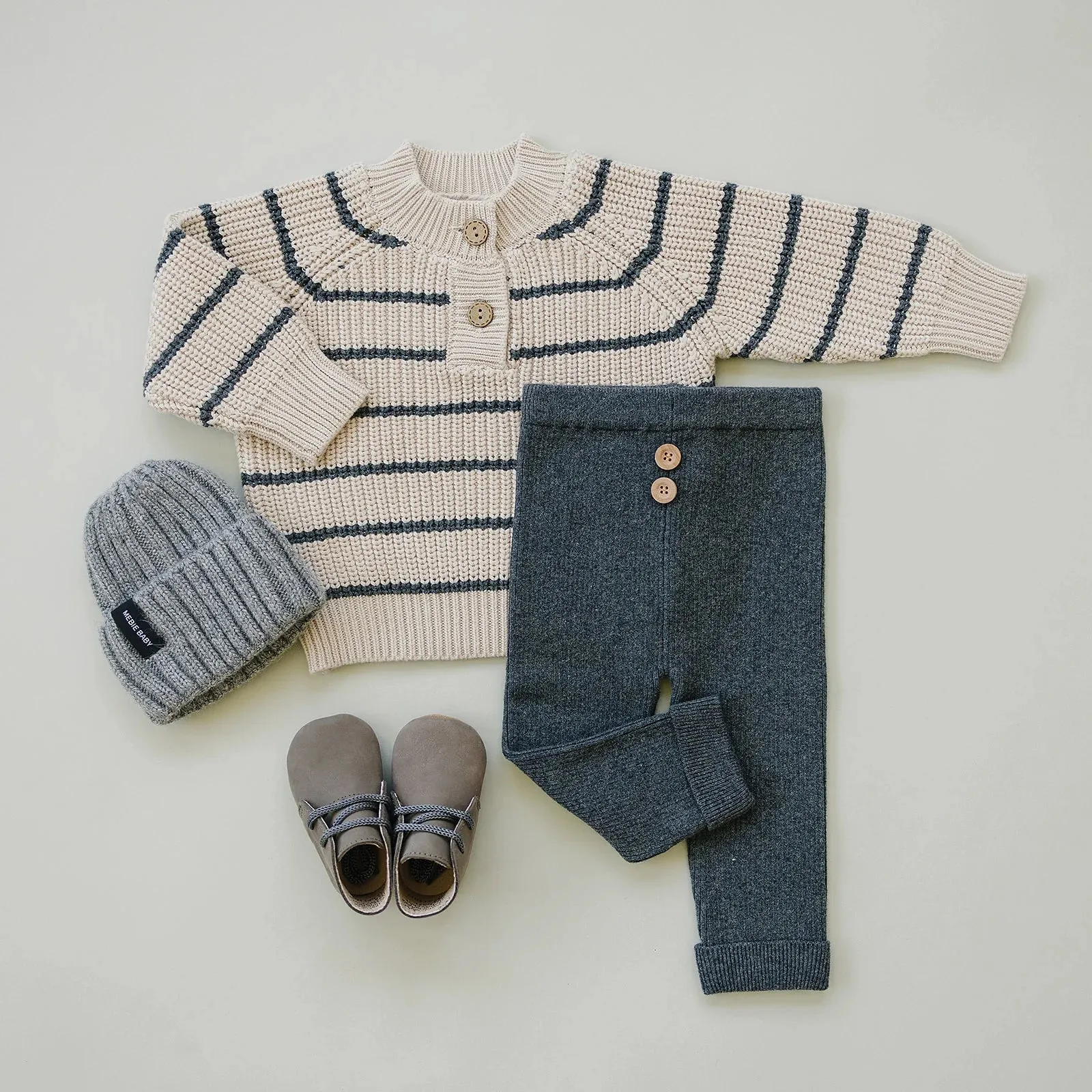 Mebie Baby - Button Knit Sweater in Charcoal Stripes