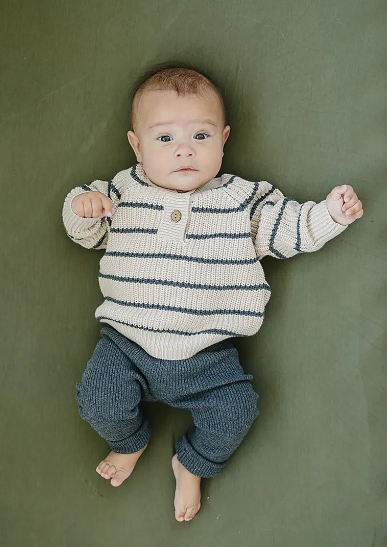 Mebie Baby - Button Knit Sweater in Charcoal Stripes