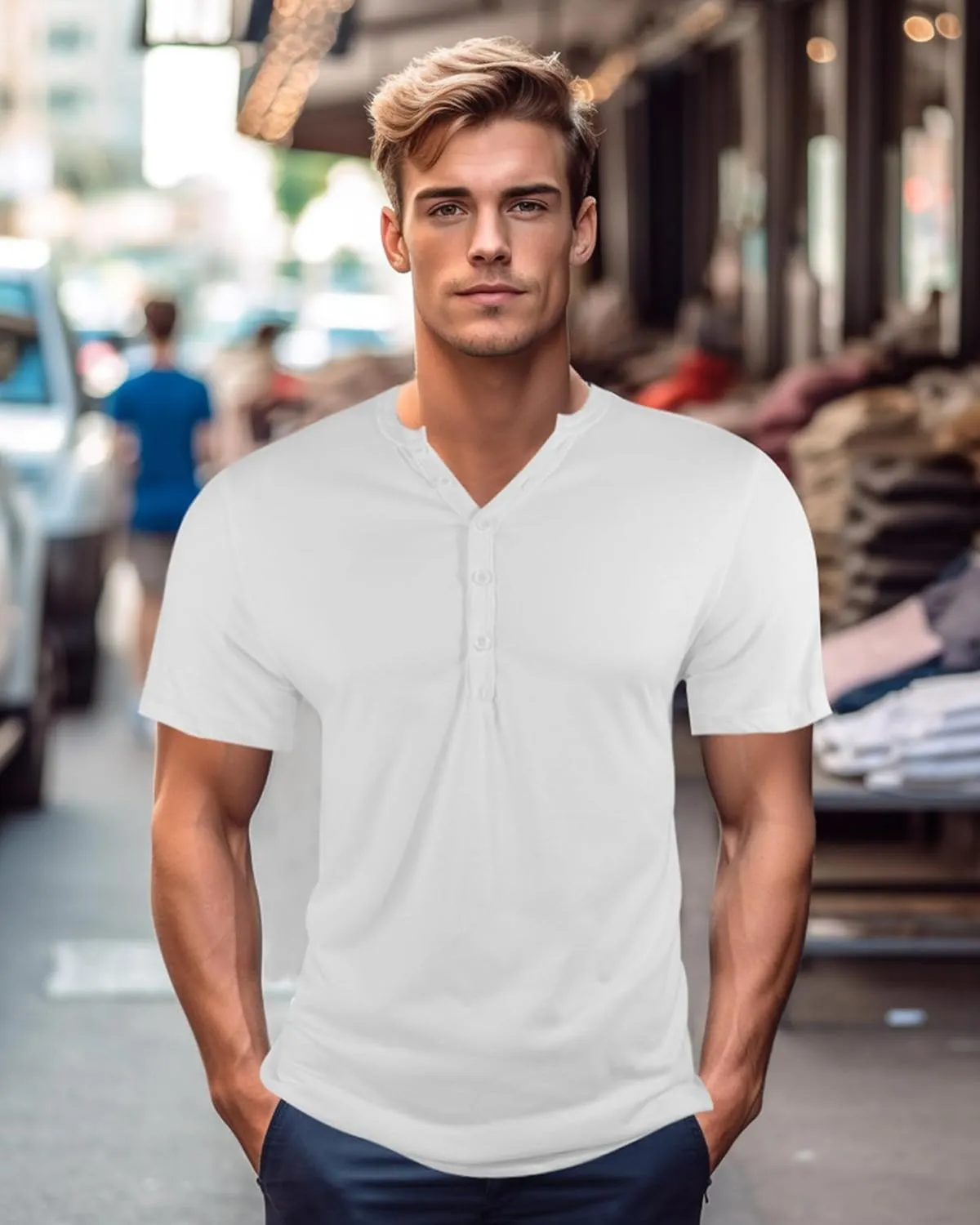 Mens Henley T-Shirts Slim Fit Shirts Casual Front Placket Short Sleeve T-Shirts Fashion